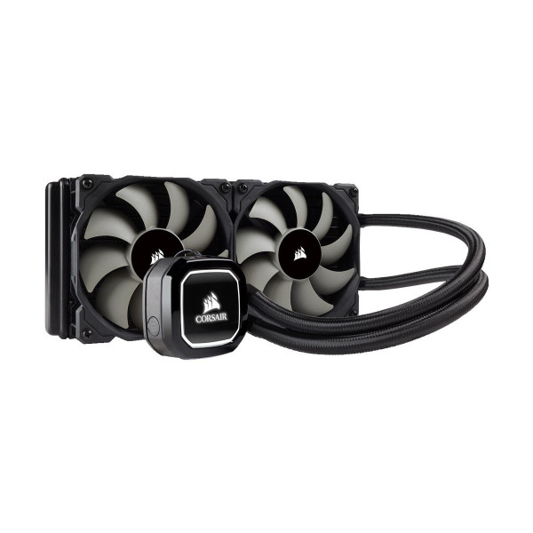 Corsair Hydro Series H100x high performance liquid CPU cooler displayed on a gaming setup